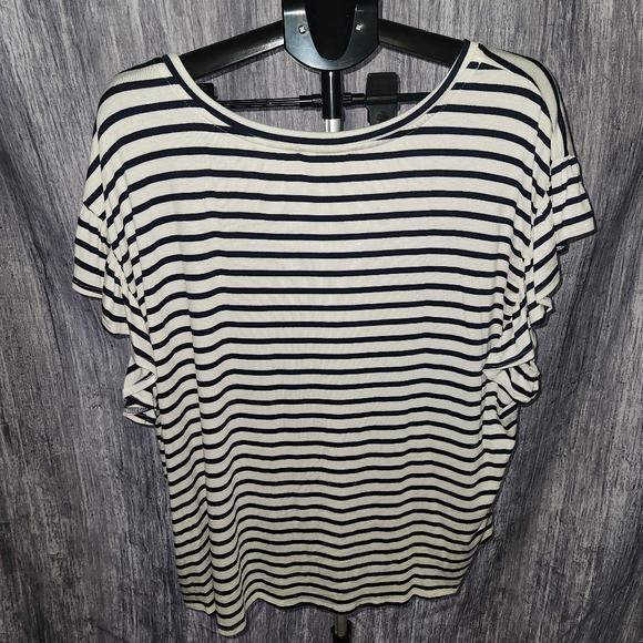 Gilli NWT White Navy Stripe Flutter Sleeve Top Made in USA Size 3X - Picture 6 of 8